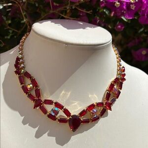 Mid-20th Century Red Glass Aurora Borealis Necklace